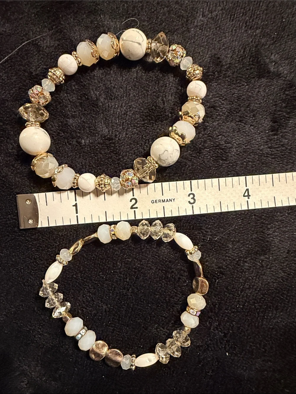 Artisan White Gold Crystal Beaded Stretch Bracelets Set of 2